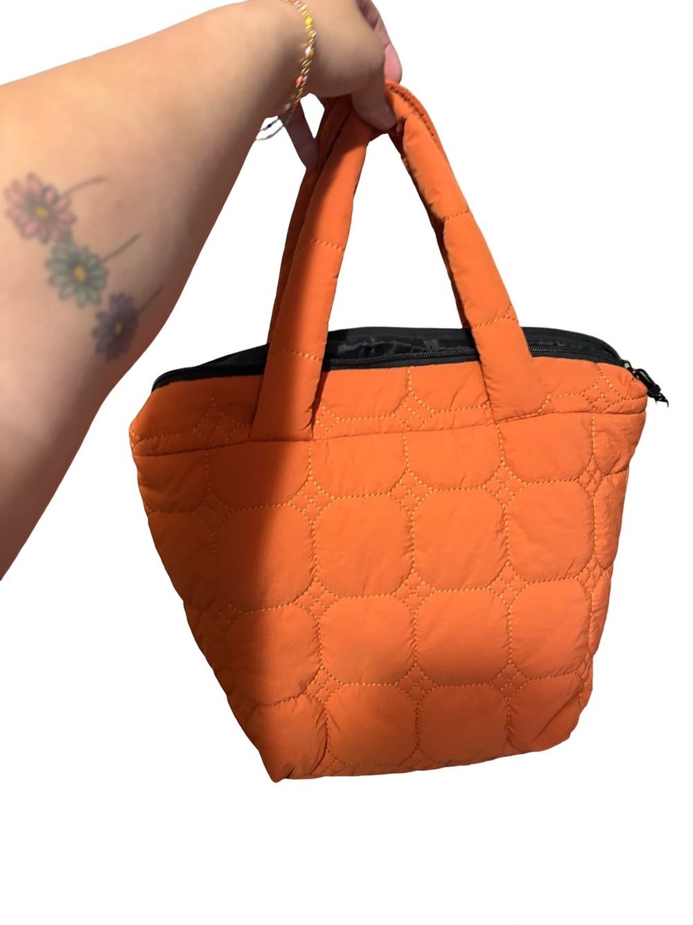 Orange puffer tote